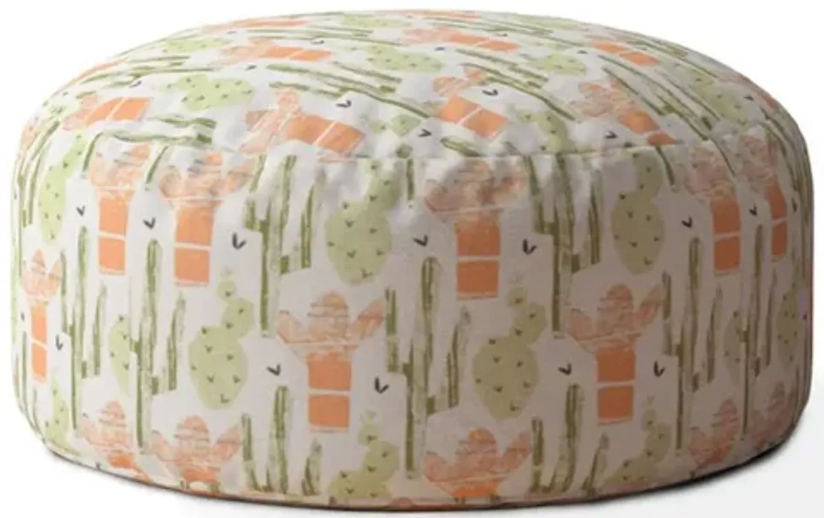 Cotton Round Cactus Pouf Cover - Orange