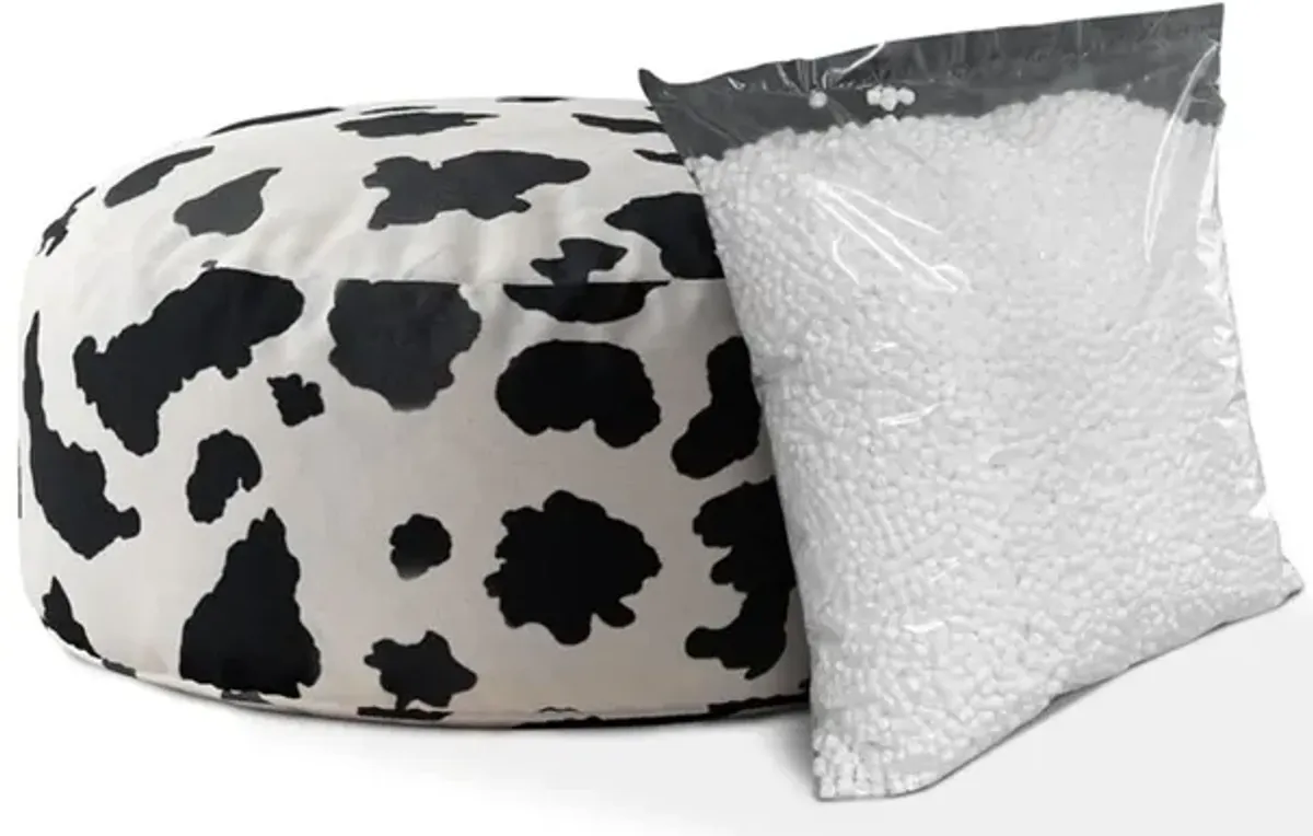 Twill Round Animal Print Pouf Cover - Black / White