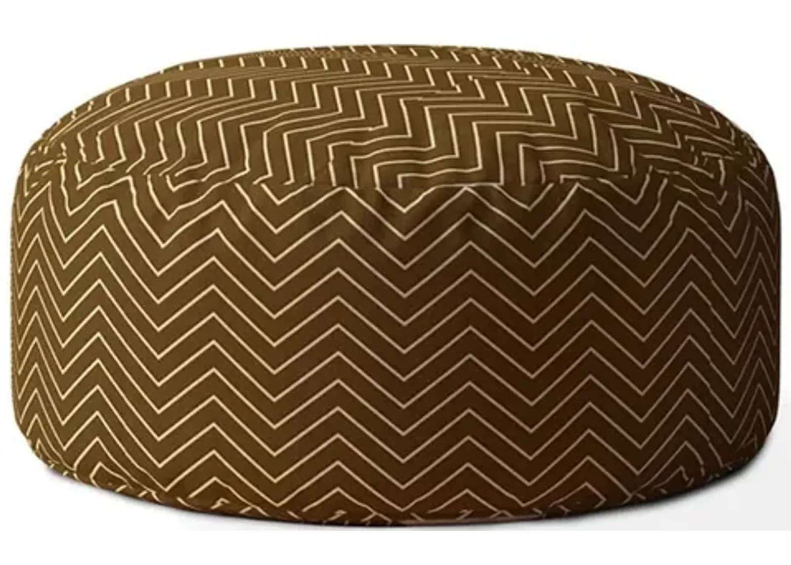 Cotton Round Chevron Pouf Cover - Brown