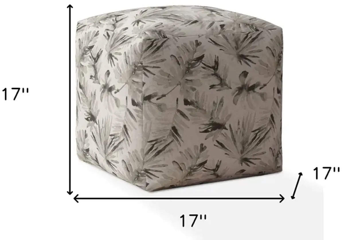 Cotton Floral Pouf Cover - Beige