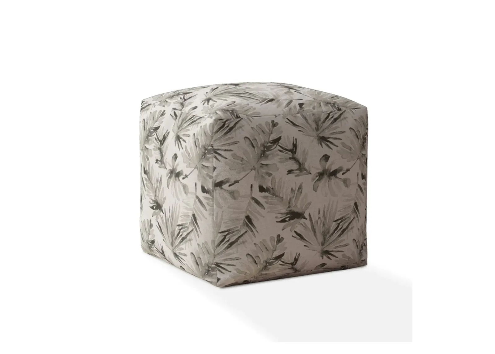 Cotton Floral Pouf Cover - Beige