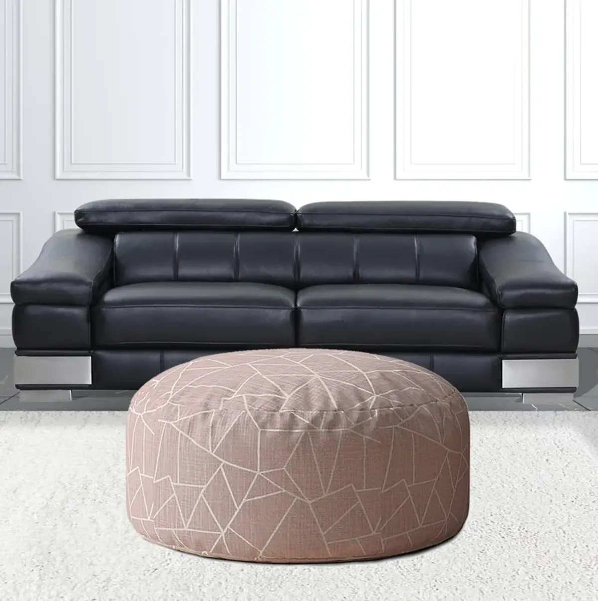 Canvas Round Geometric Pouf Cover - Pink