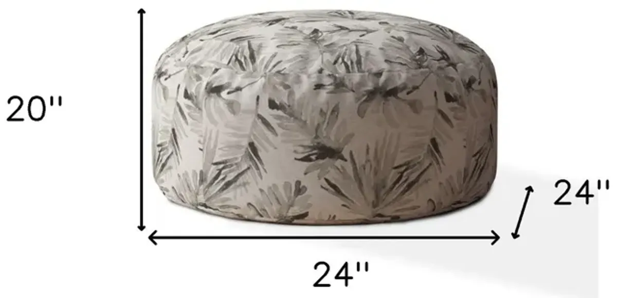 Cotton Round Floral Pouf Cover - Beige