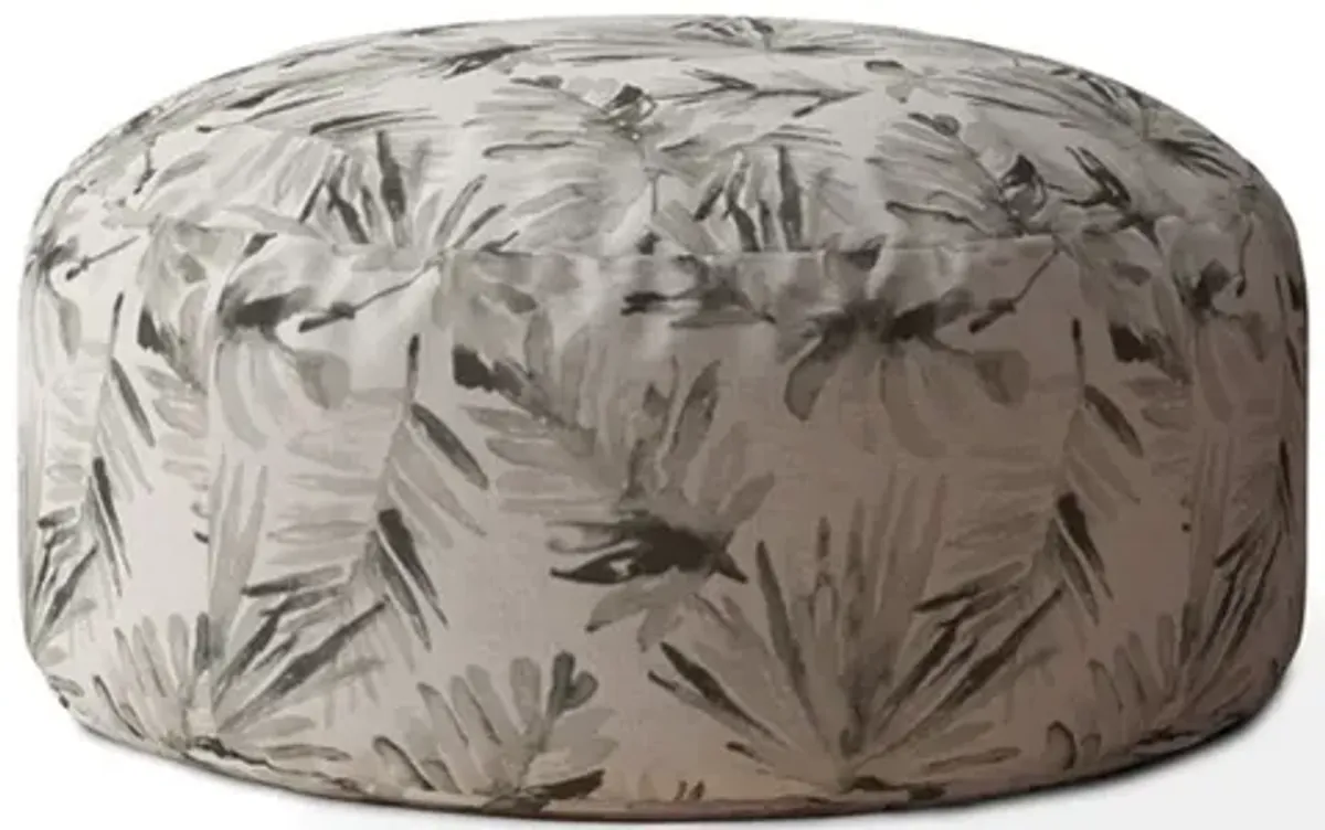 Cotton Round Floral Pouf Cover - Beige