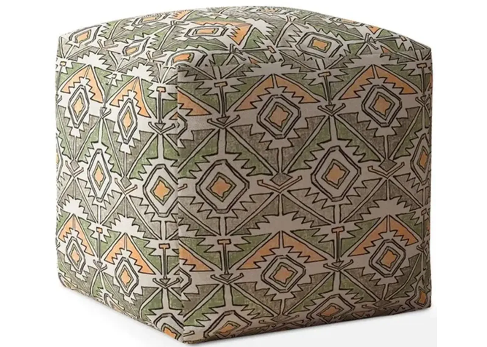 Cotton Damask Pouf Cover - Orange