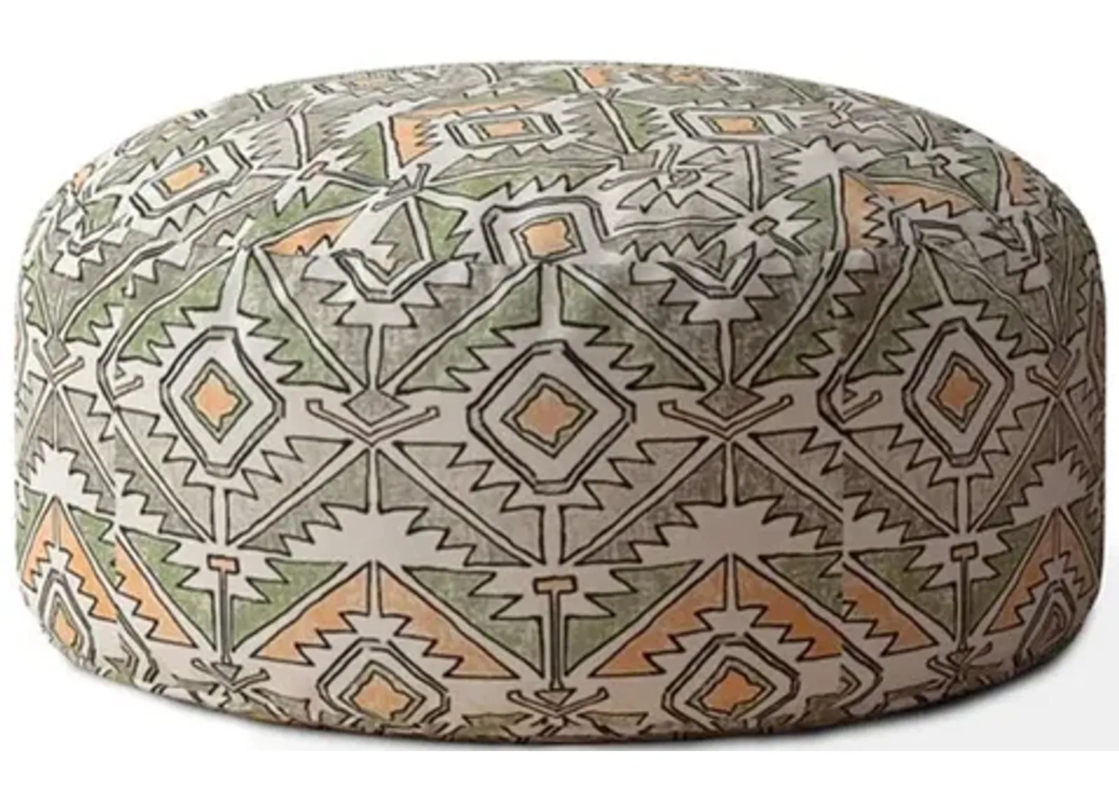 Cotton Round Damask Pouf Cover - Orange