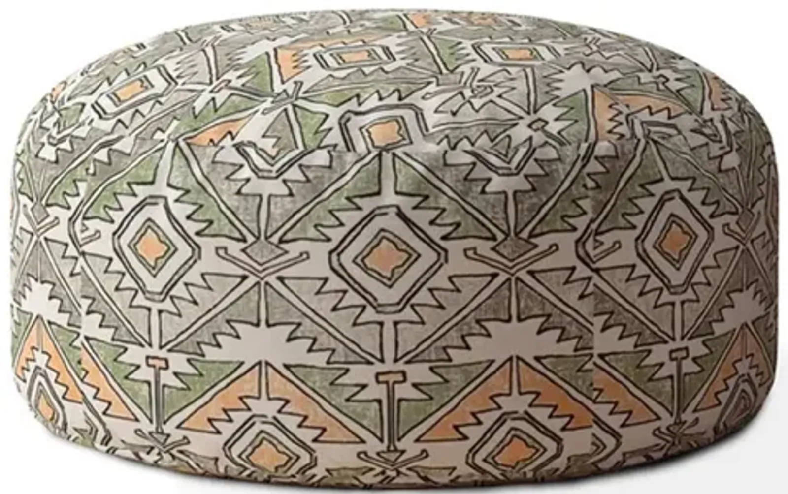 Cotton Round Damask Pouf Cover - Orange