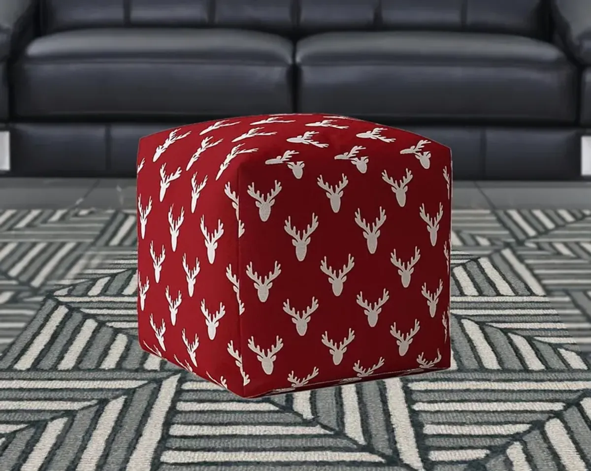 Cotton Stag, Pouf Cover - Red / White