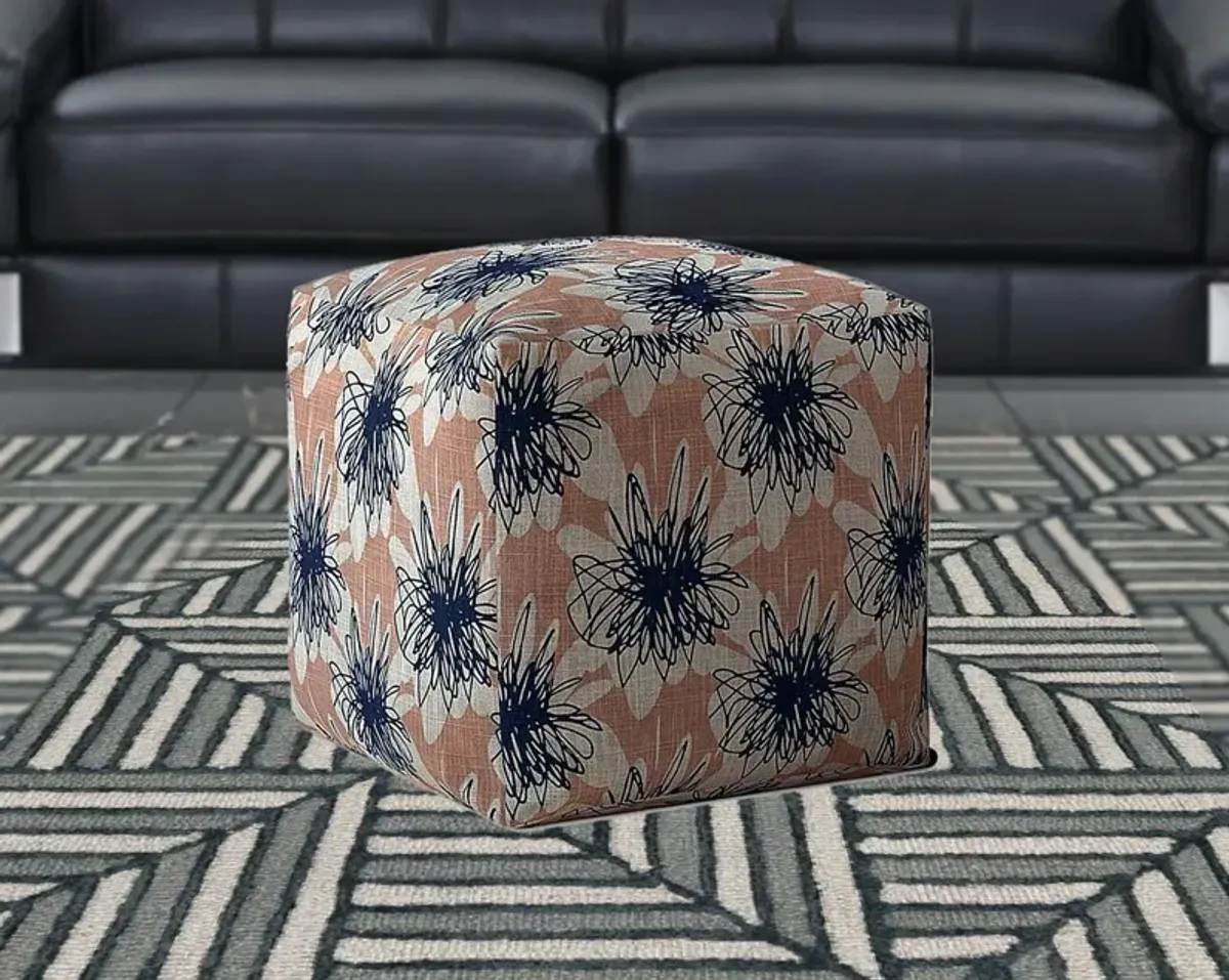 Canvas Floral Pouf Cover - Pink / Blue