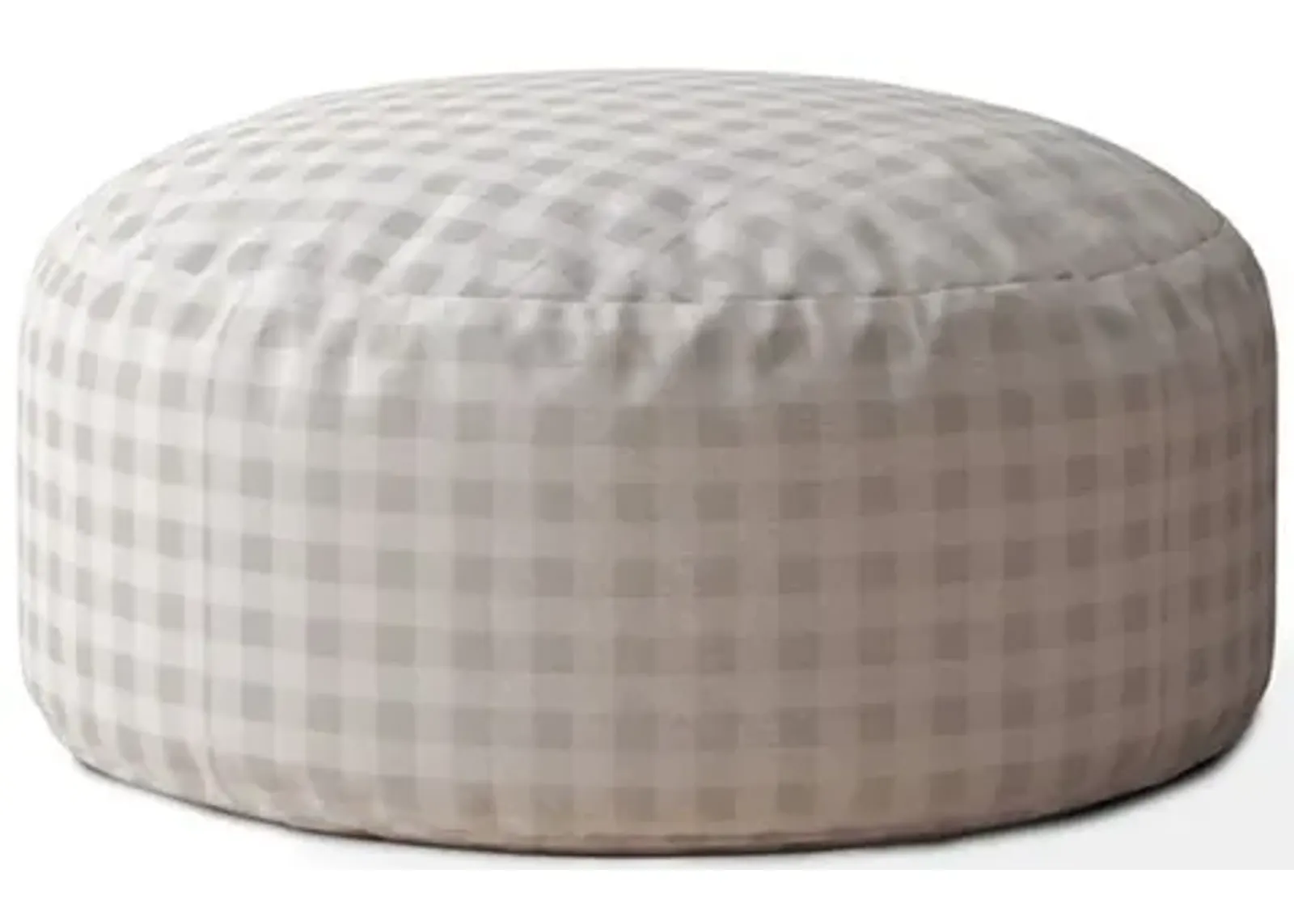 Cotton Round Gingham Pouf Cover - Gray