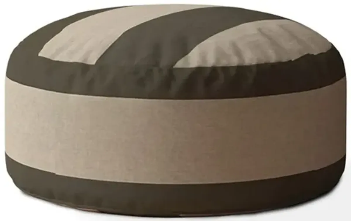 Cotton Round Striped Pouf Cover - Green