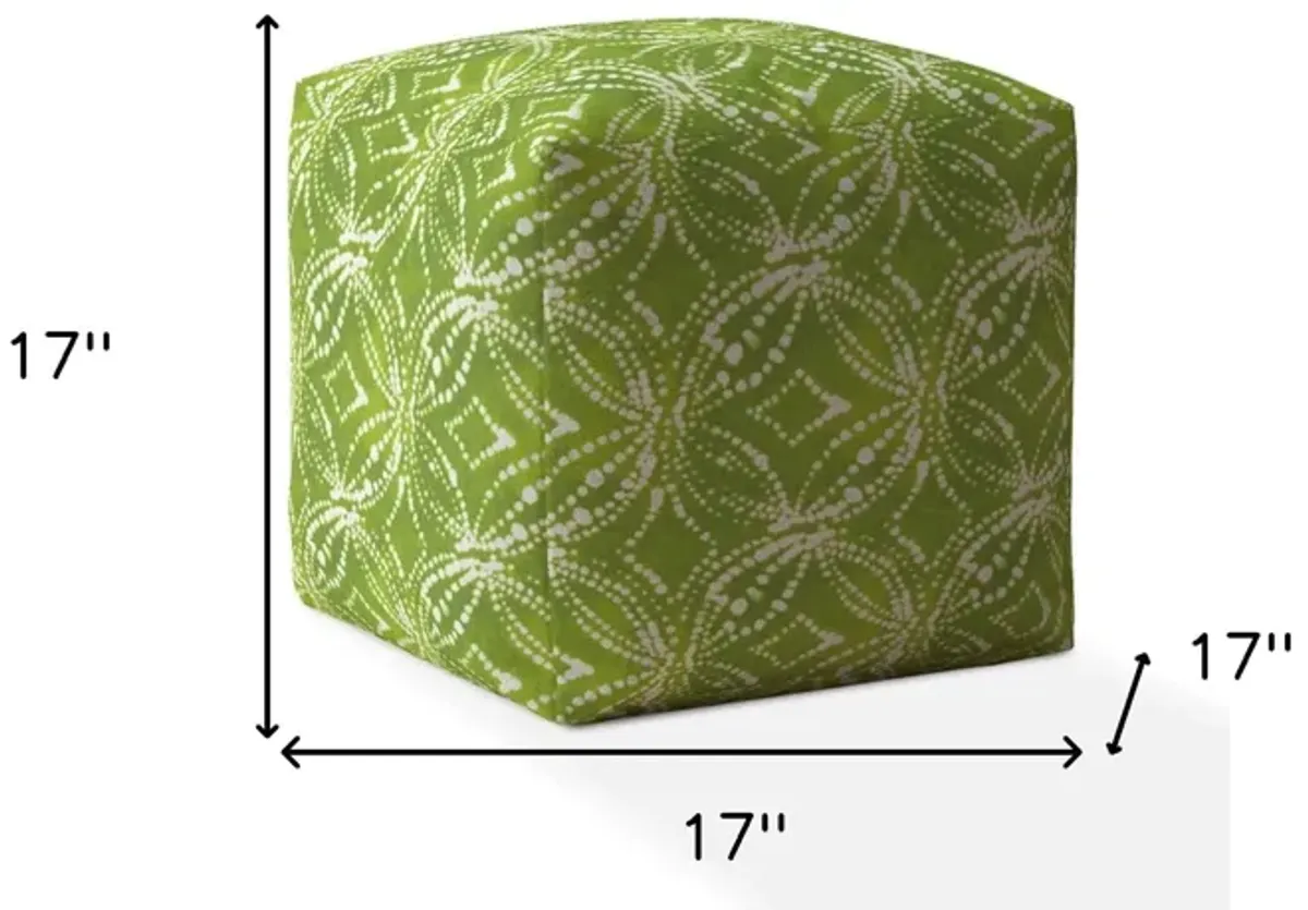 Cotton Damask Pouf Cover - Green / White