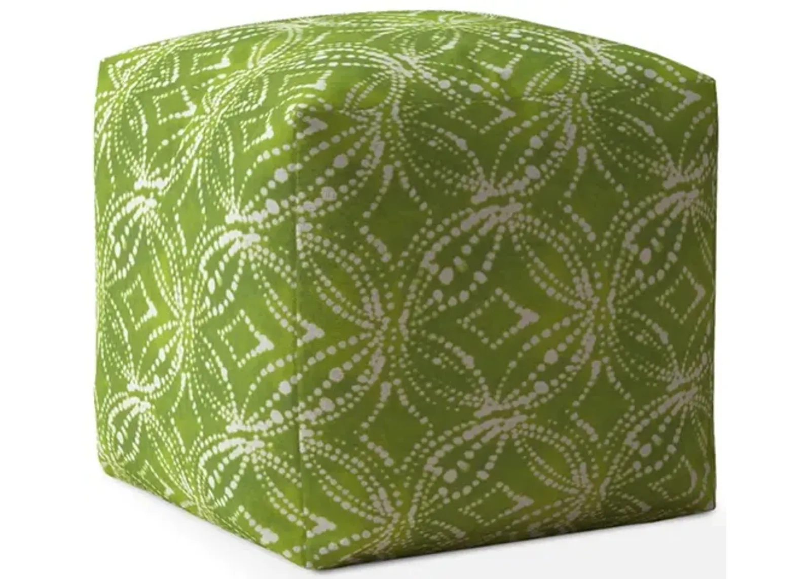 Cotton Damask Pouf Cover - Green / White