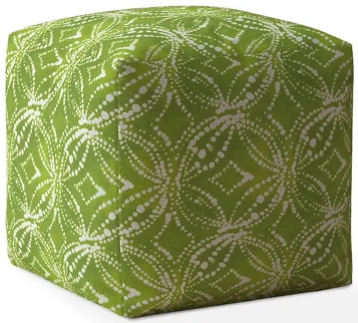 Cotton Damask Pouf Cover - Green / White