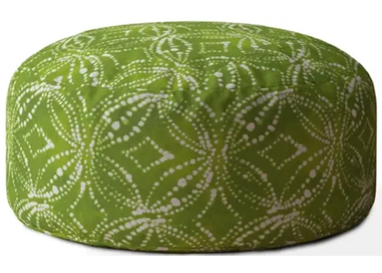 Cotton Round Damask Pouf Cover - Green / White