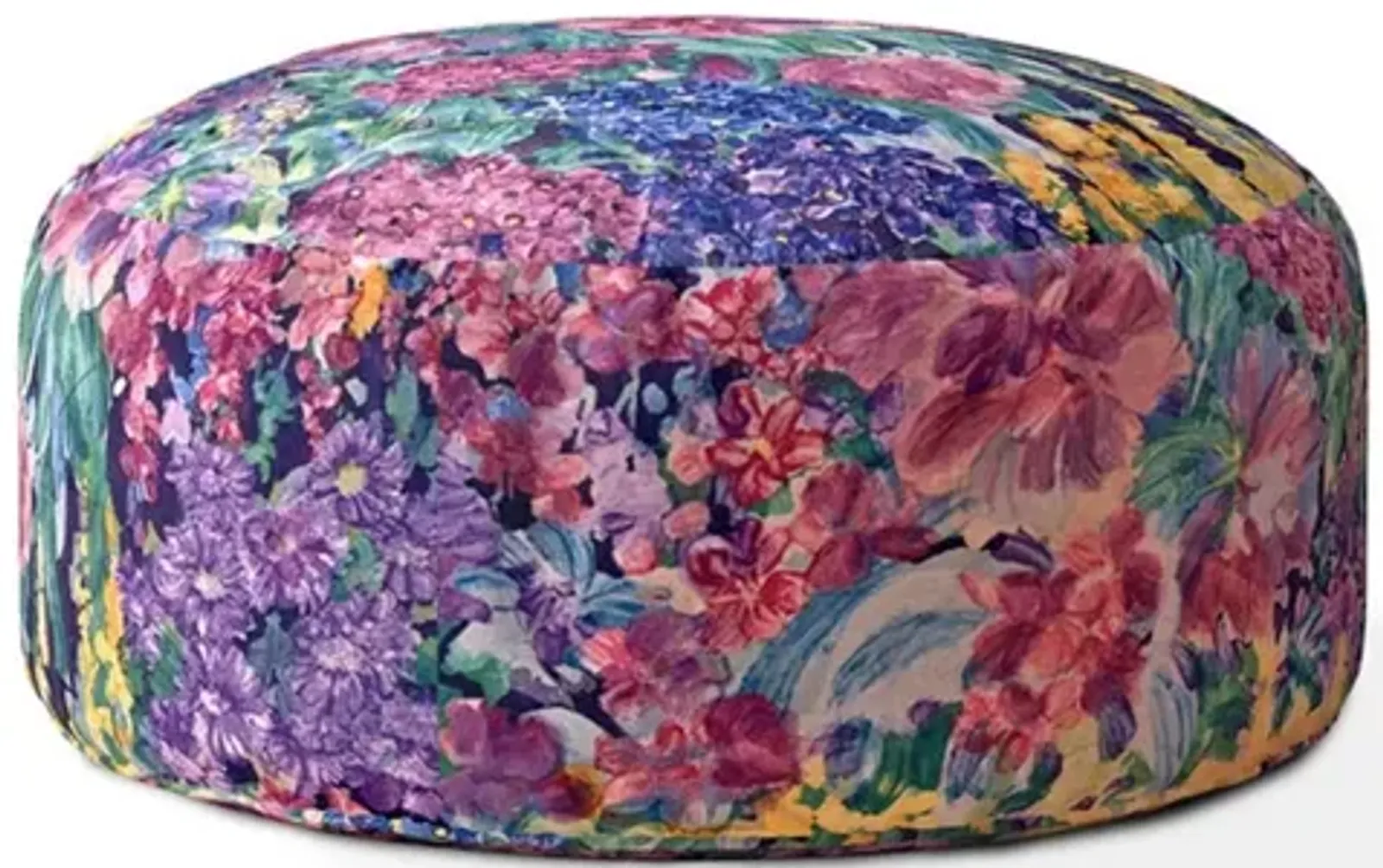 Cotton Round Floral Pouf Cover - Blue / Green