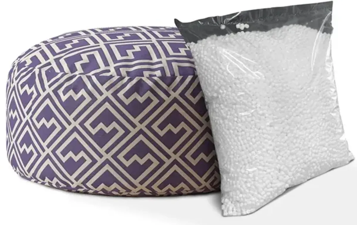 Cotton Round Abstract Pouf Cover - Purple / White