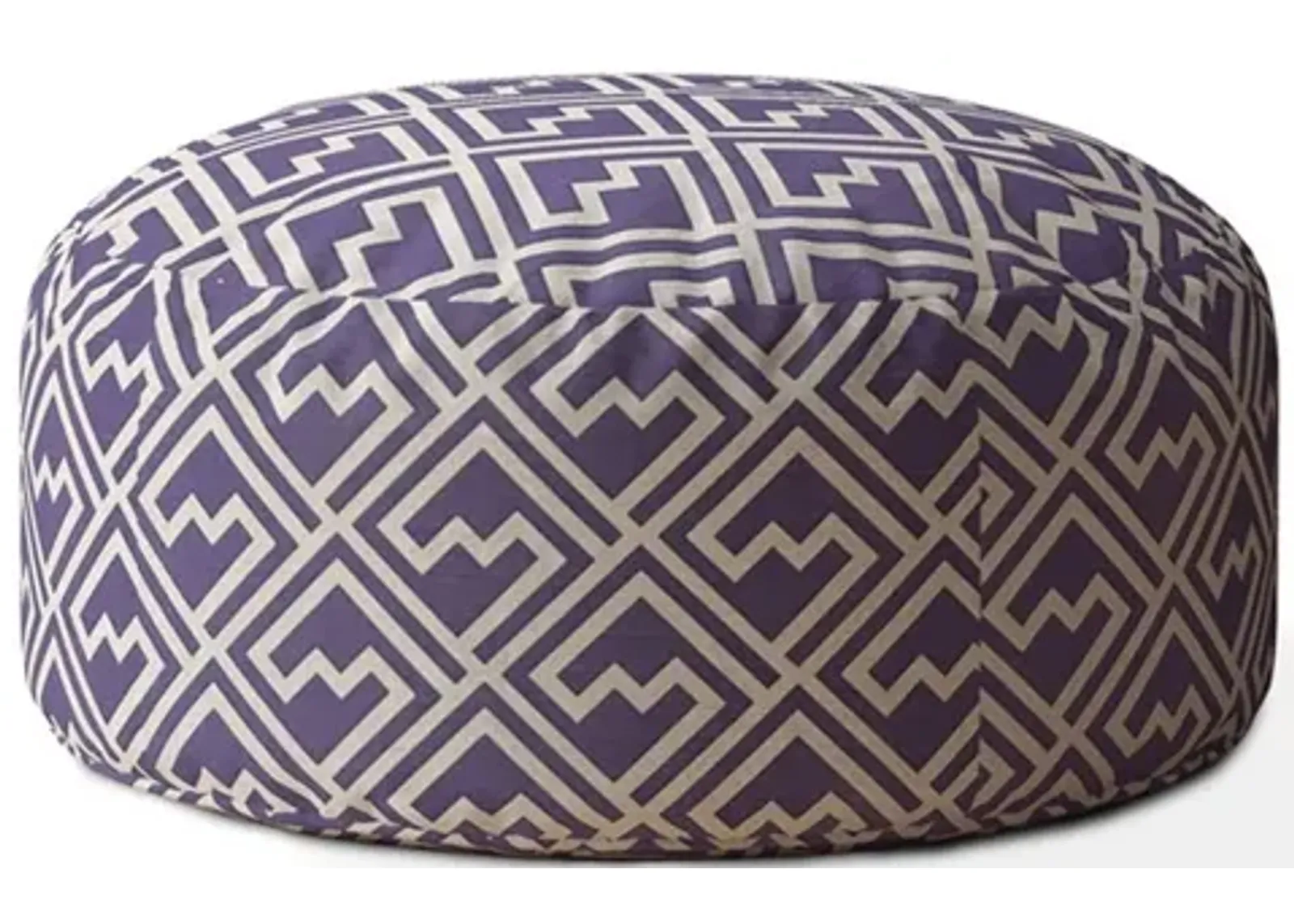 Cotton Round Abstract Pouf Cover - Purple / White