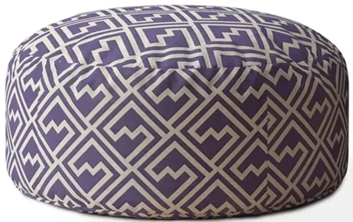 Cotton Round Abstract Pouf Cover - Purple / White