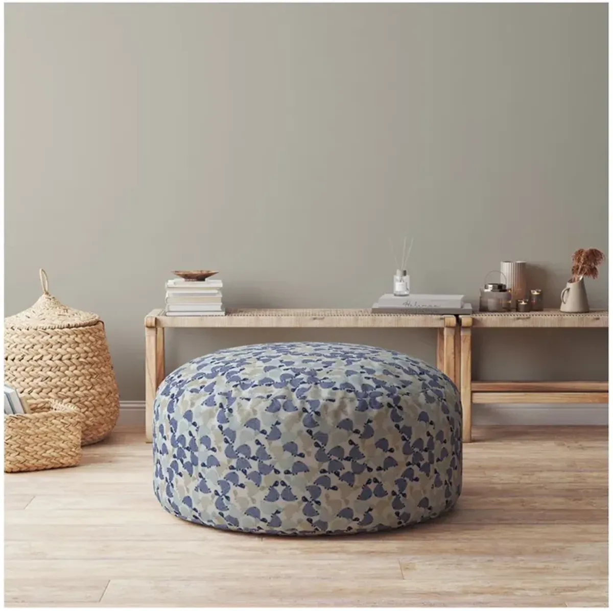 Cotton Round Turtle Pouf Cover - Beige