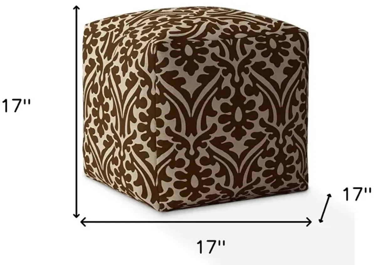 Cotton Damask Pouf Cover - Brown