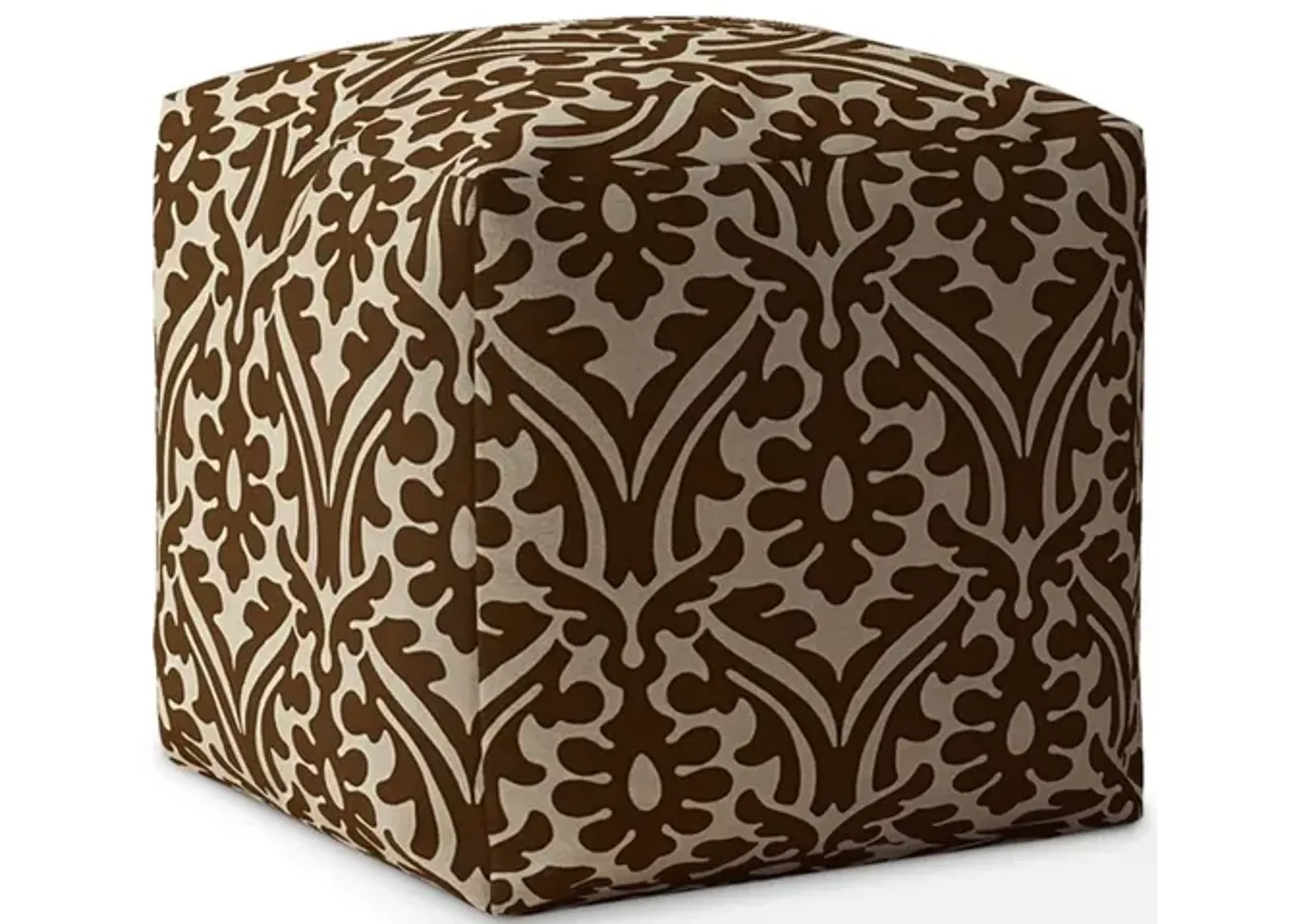 Cotton Damask Pouf Cover - Brown