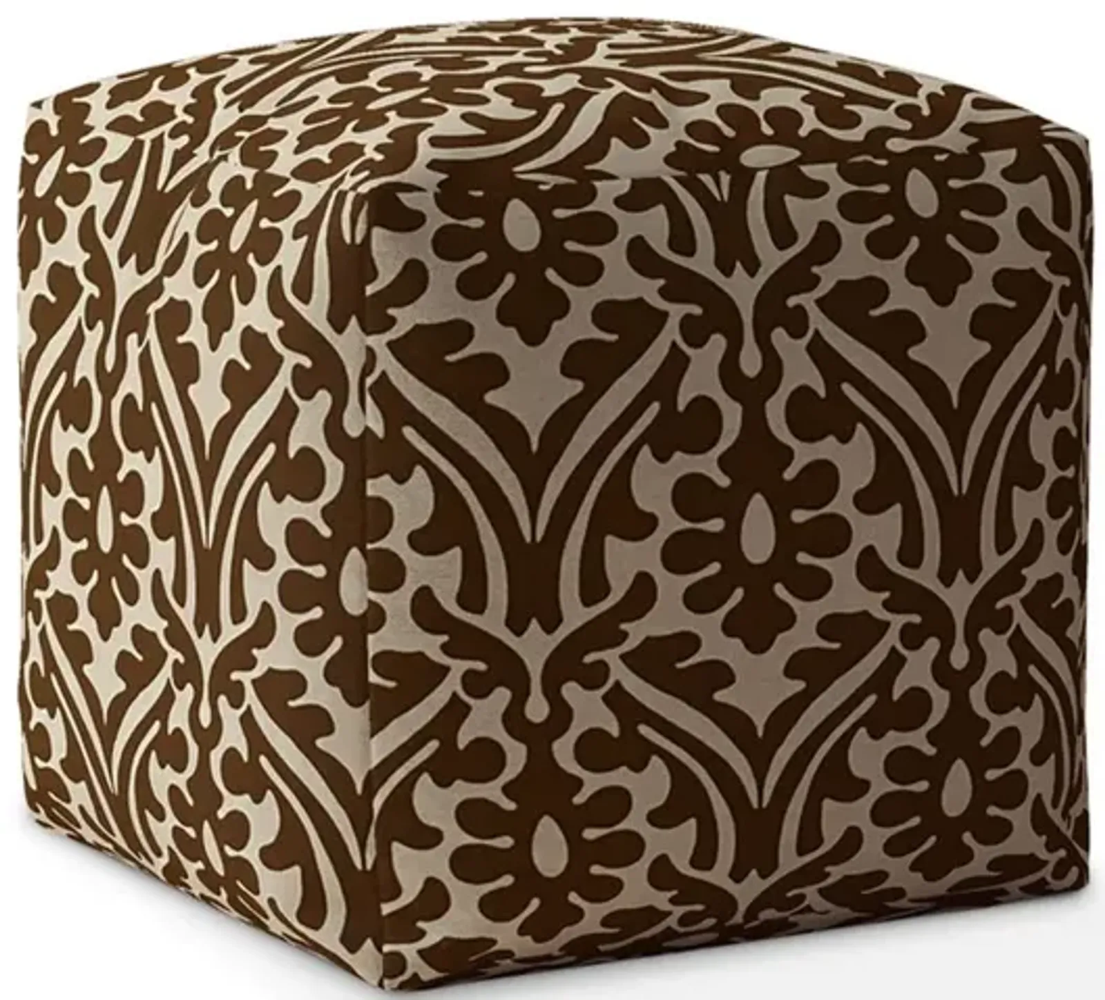 Cotton Damask Pouf Cover - Brown