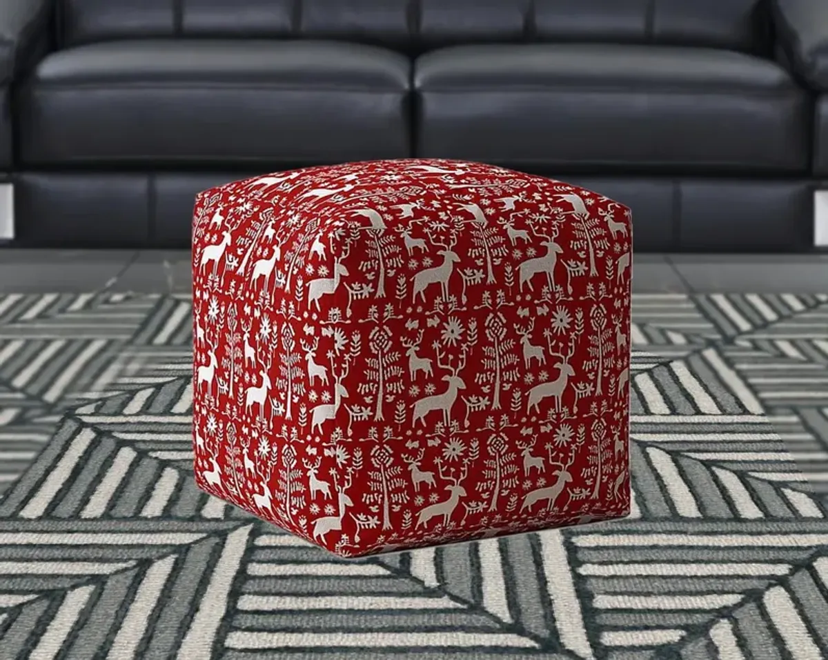 Cotton Stag Pouf Cover - Red / White