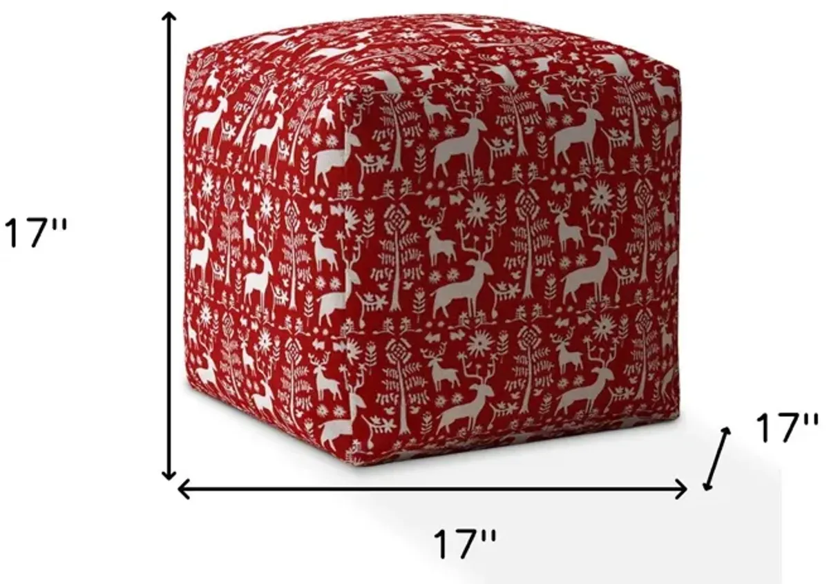 Cotton Stag Pouf Cover - Red / White