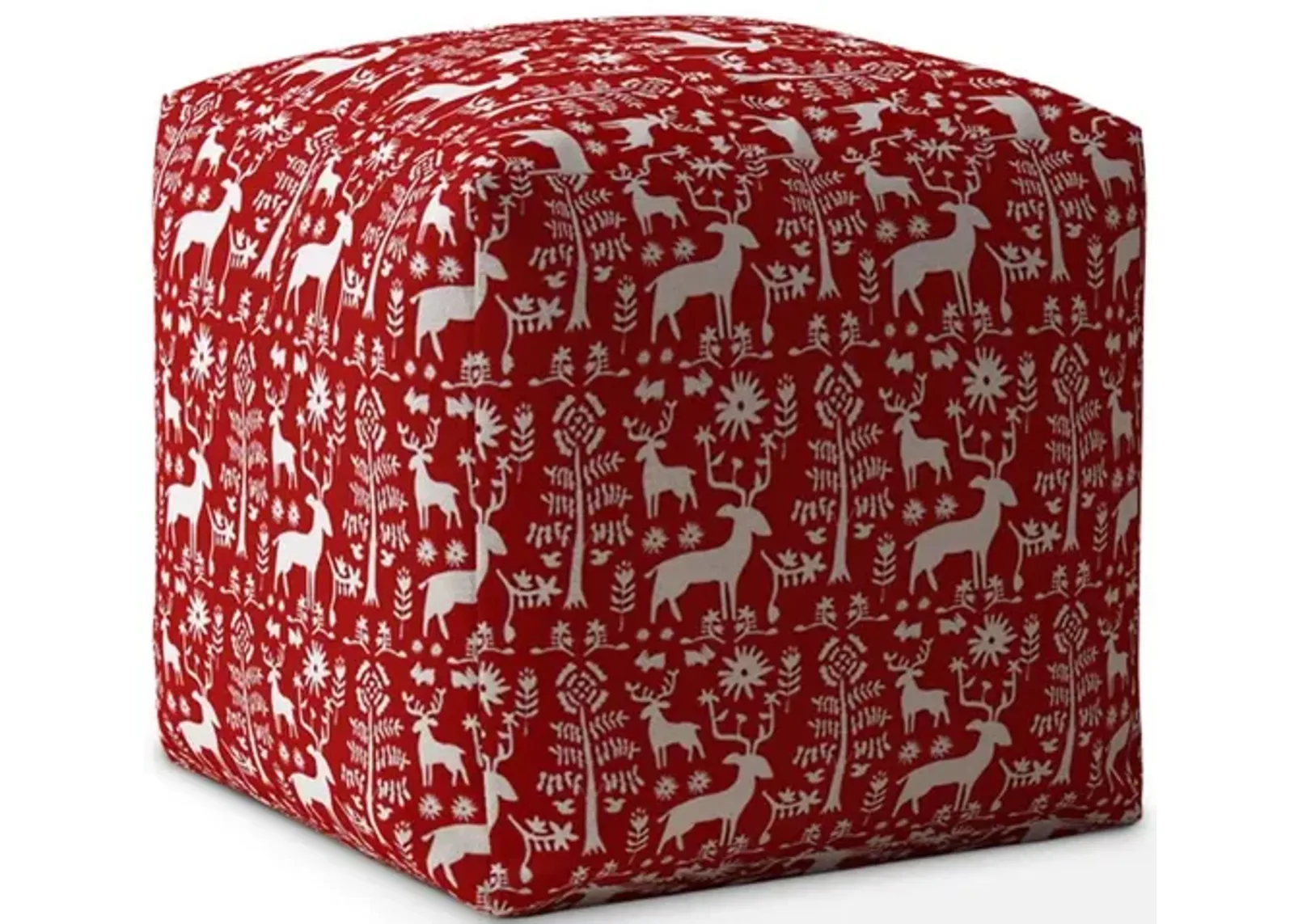 Cotton Stag Pouf Cover - Red / White