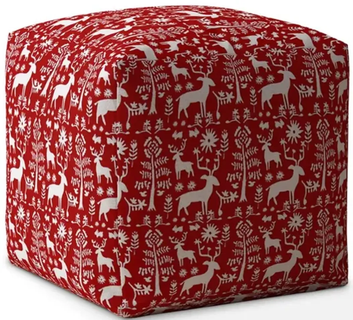 Cotton Stag Pouf Cover - Red / White