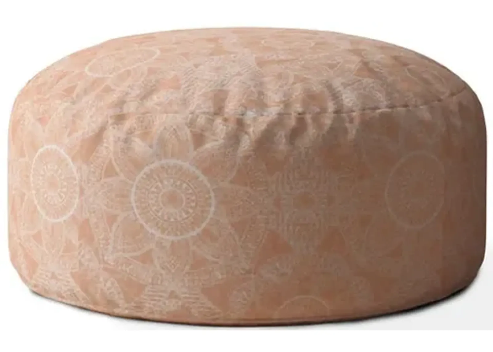 Cotton Round Floral Pouf Cover - Orange