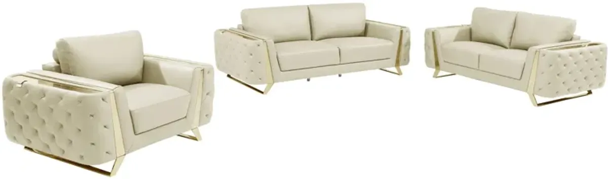Three Piece Italian Leather Six Person Seating Set Indoor - Beige