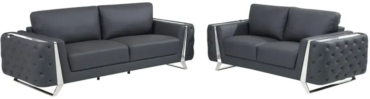 2 Piece Italian Leather Indoor Seating Set Five Person - Dark Gray