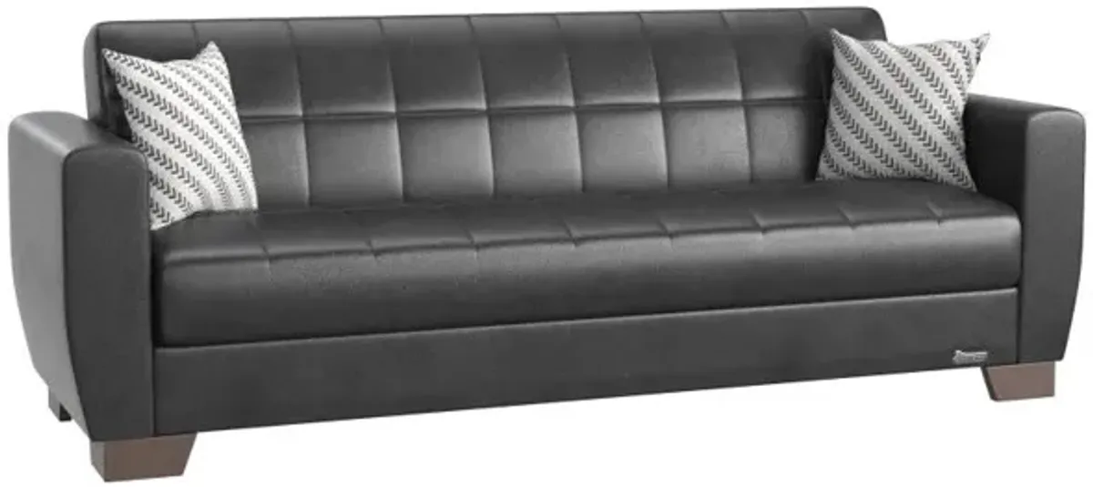 Faux Leather Sleeper Sleeper Sofa And Toss Pillows With Brown Legs - Black