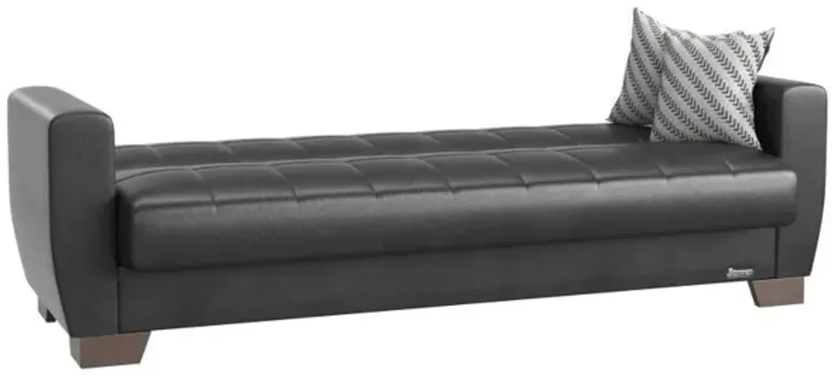 Faux Leather Sleeper Sleeper Sofa And Toss Pillows With Brown Legs - Black