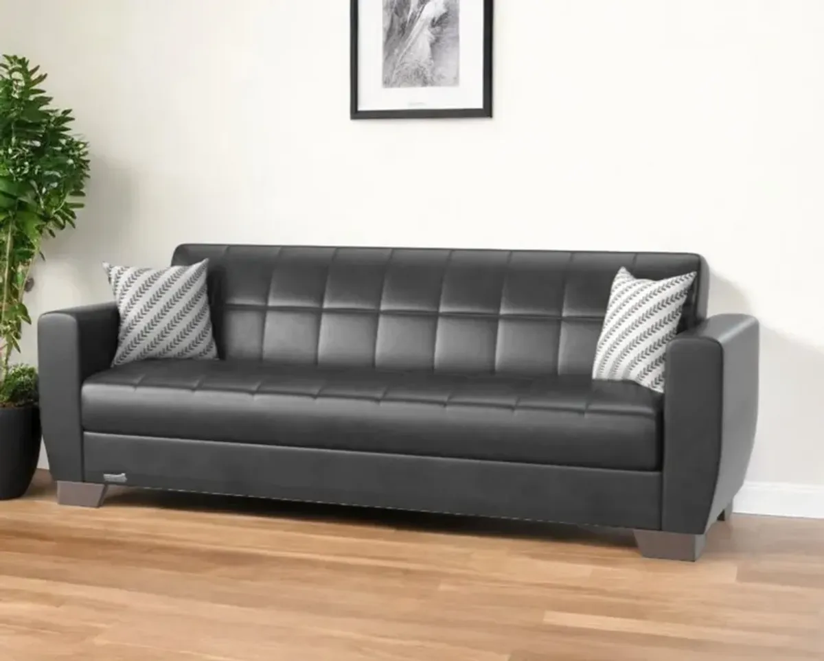 Faux Leather Sleeper Sleeper Sofa And Toss Pillows With Brown Legs - Black