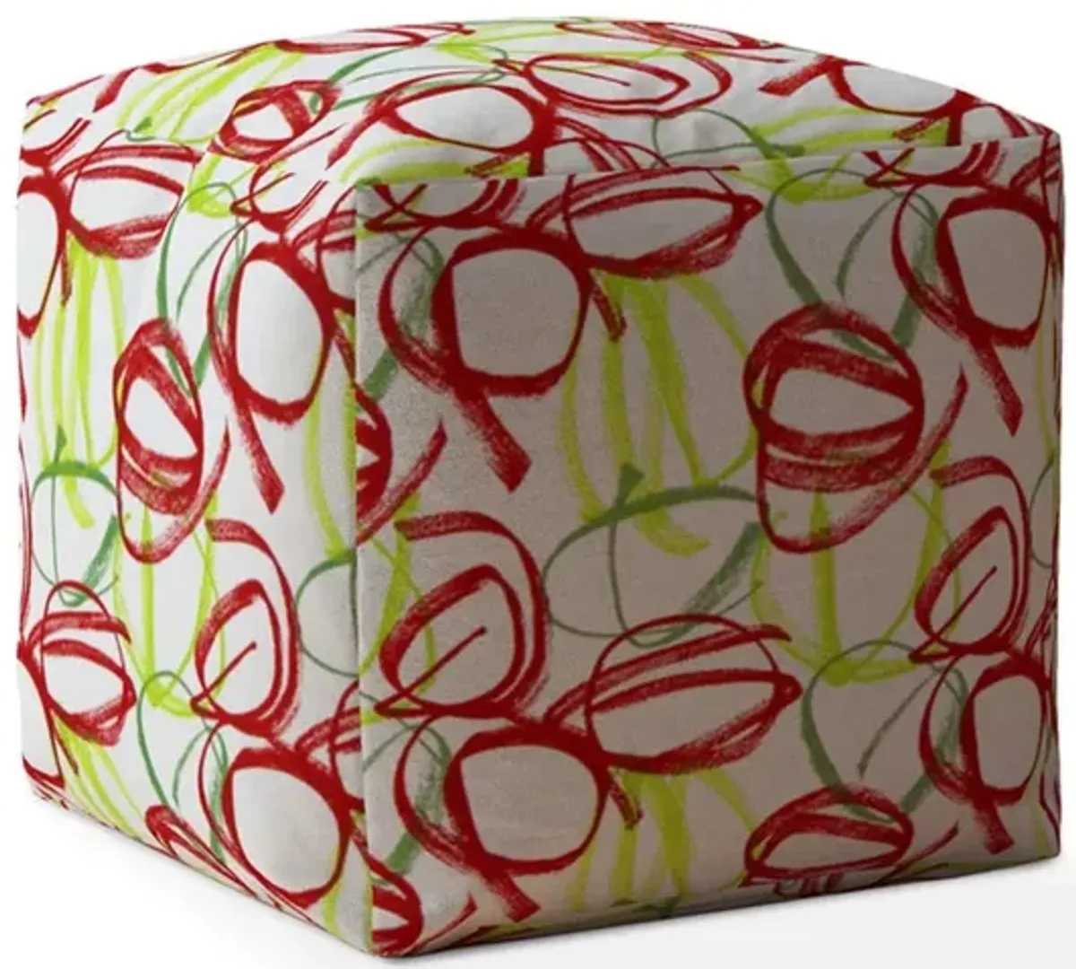 Cotton Abstract Pouf Ottoman - Red / White