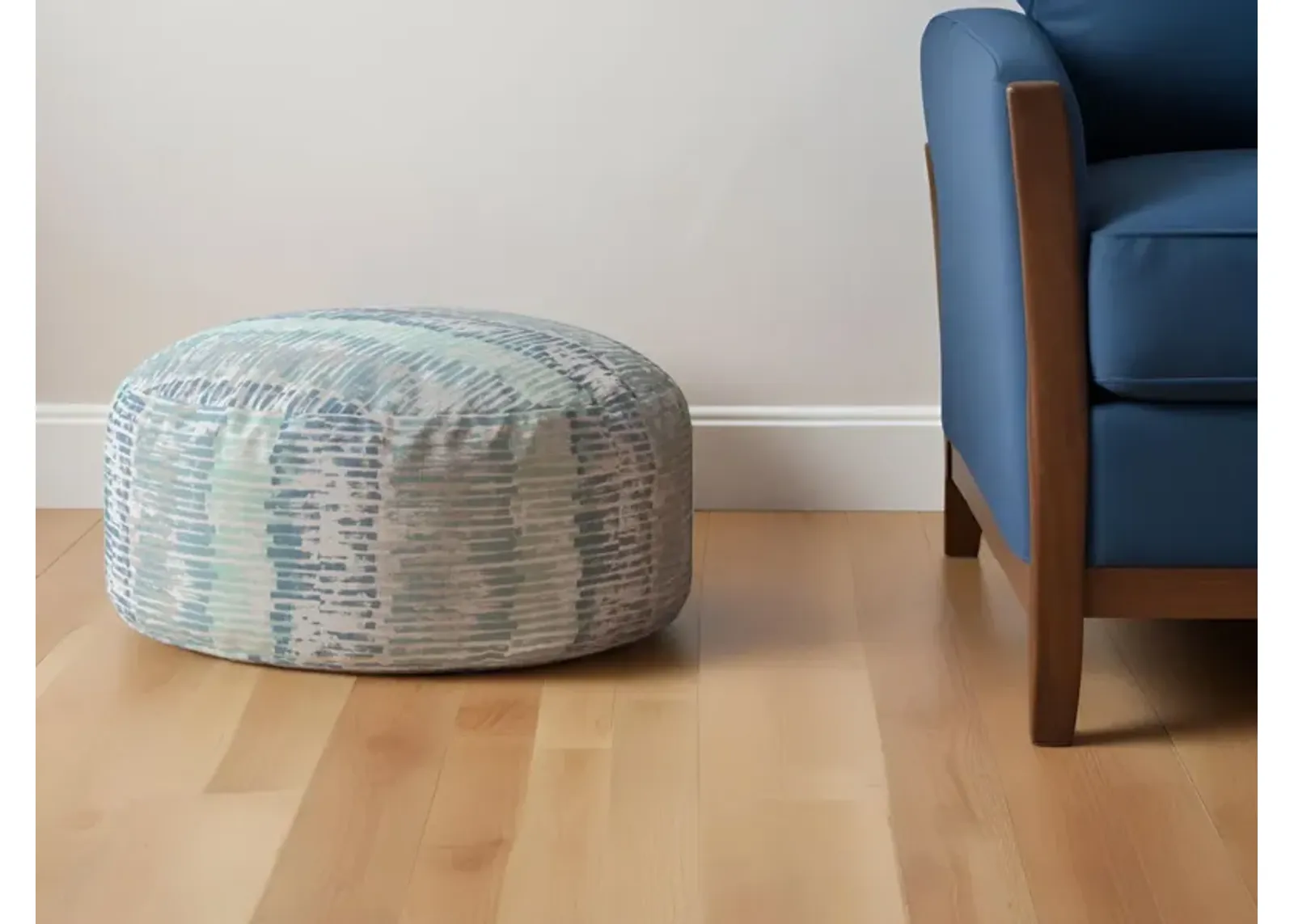 Round Abstract Pouf Ottoman - Blue