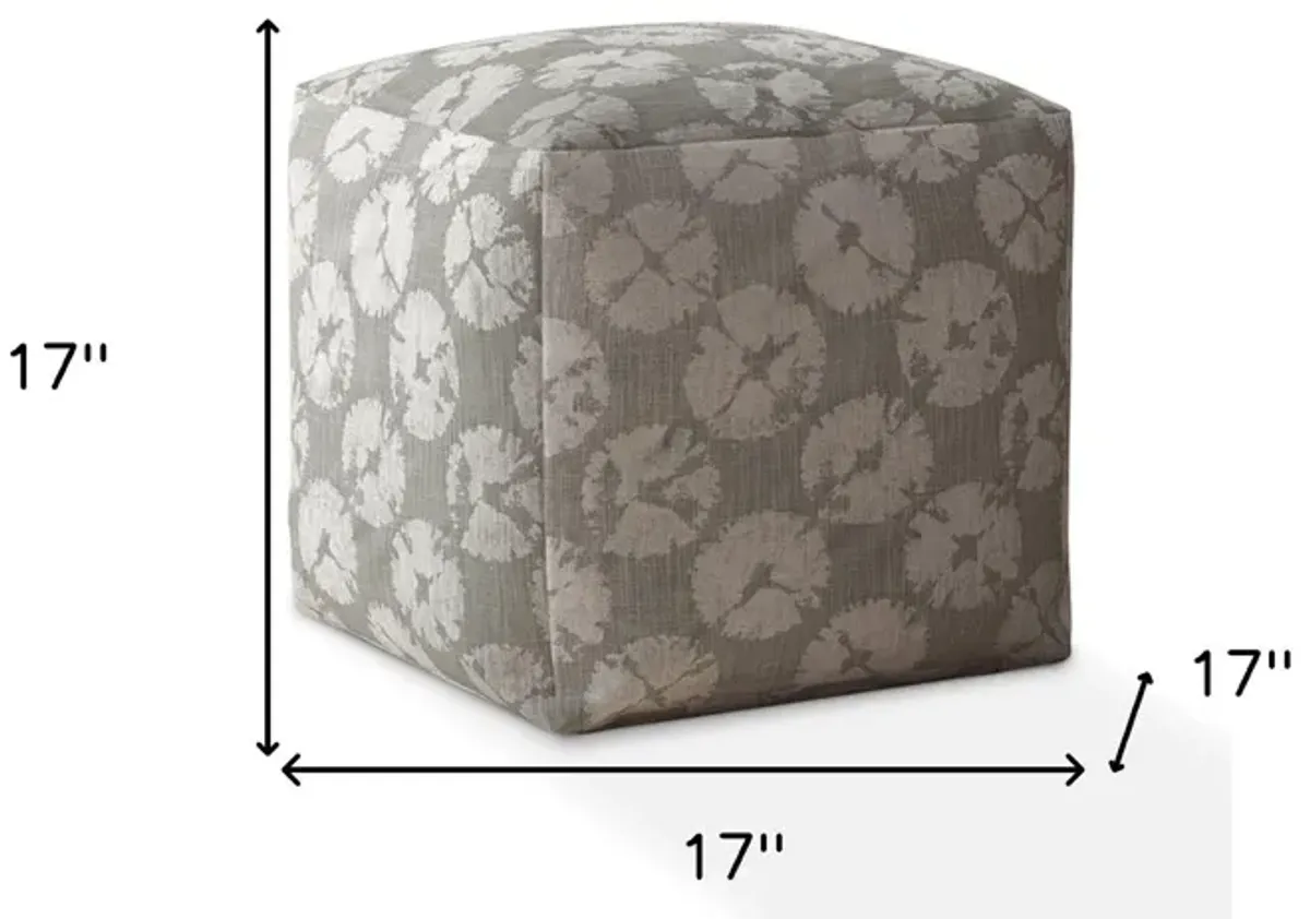 Canvas Floral Pouf Ottoman - Gray