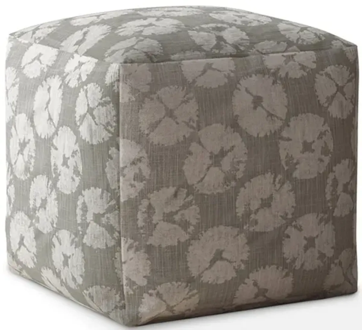 Canvas Floral Pouf Ottoman - Gray