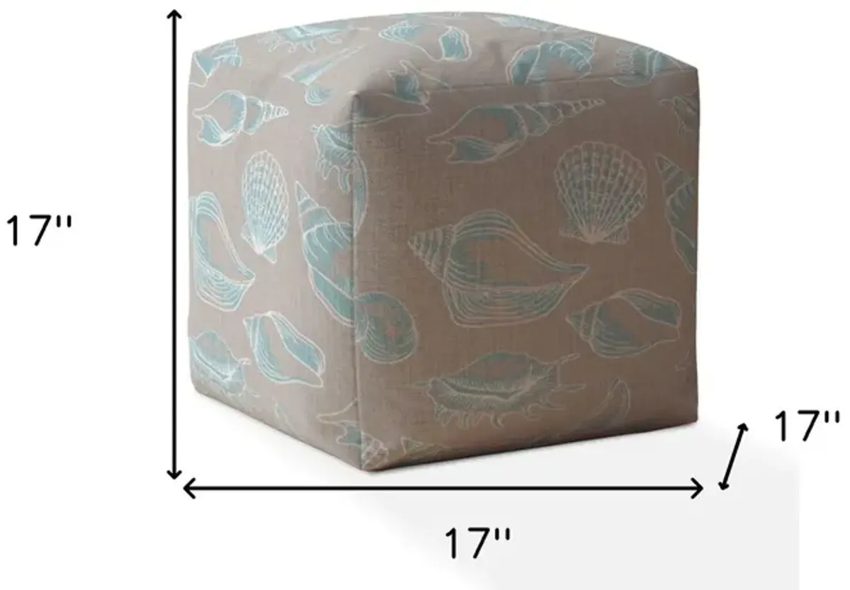 Canvas Seashell Pouf Cover - Blue