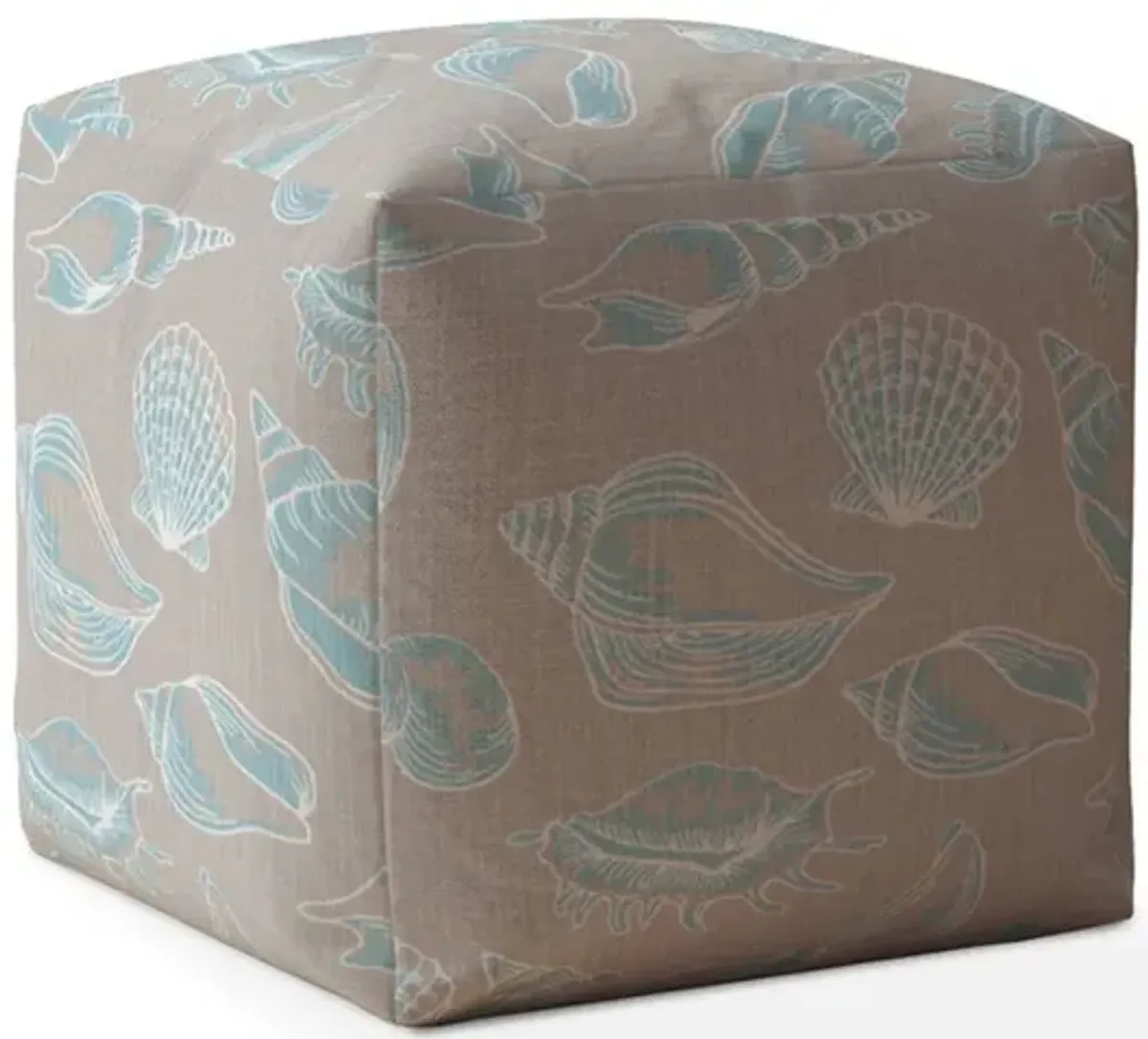 Canvas Seashell Pouf Cover - Blue