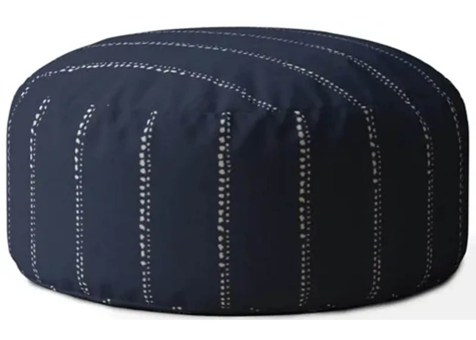 Cotton Round Striped Pouf Cover - Blue