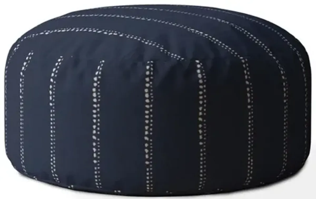 Cotton Round Striped Pouf Cover - Blue