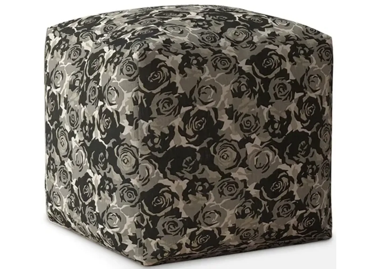 Canvas Floral Pouf Cover - Beige