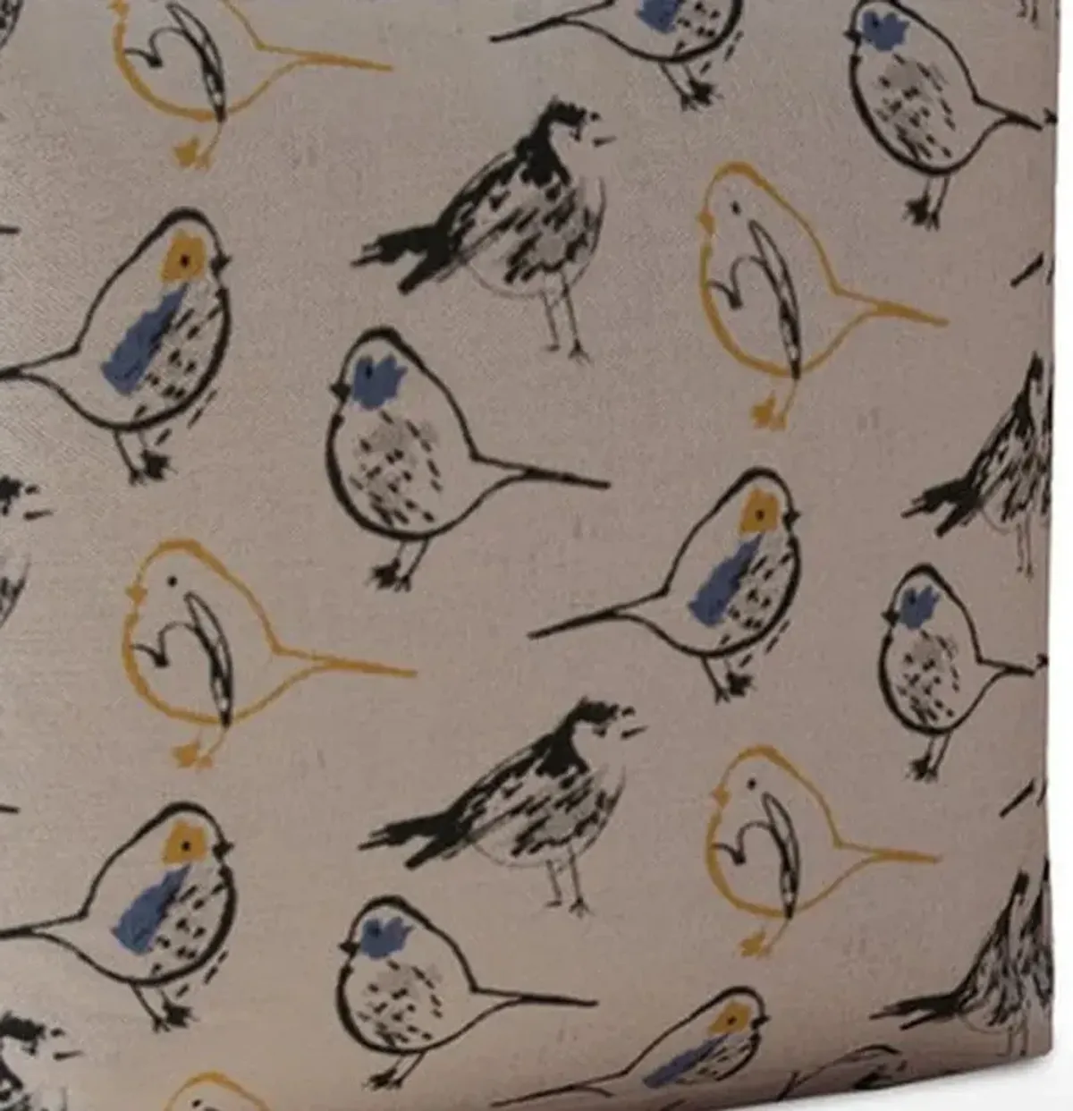 Canvas Birds Pouf Cover - Yellow / White