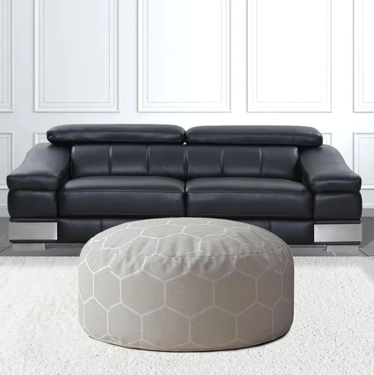 Cotton Round Geometric Pouf Cover - Gray