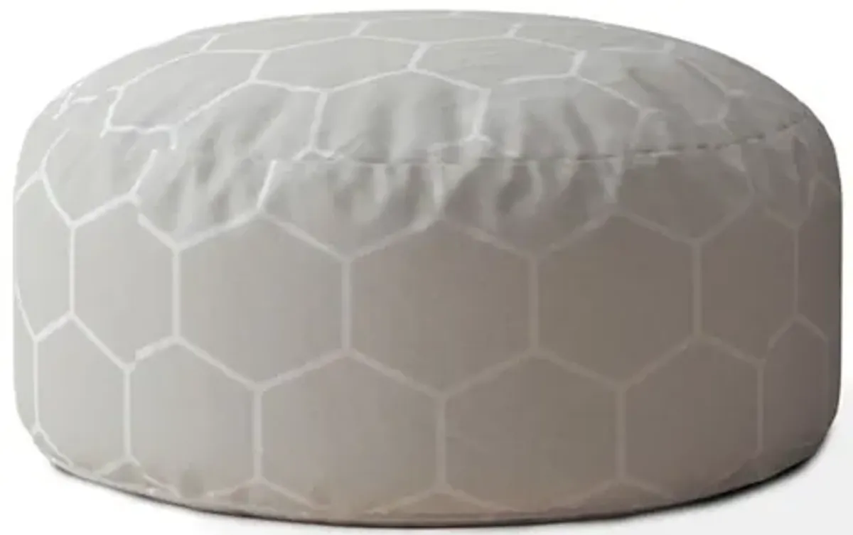 Cotton Round Geometric Pouf Cover - Gray