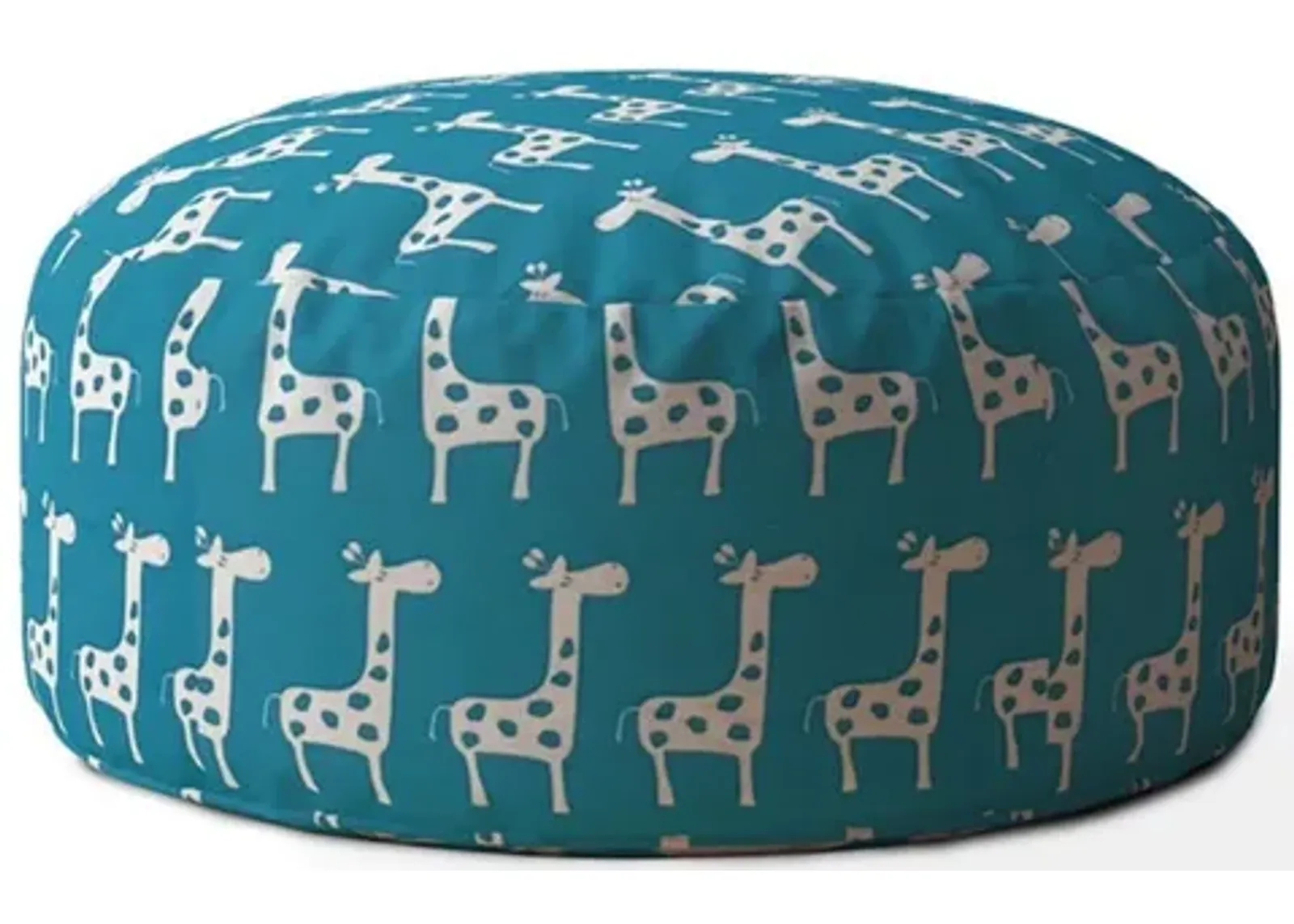 Cotton Round Giraffe Pouf Cover - Blue / White